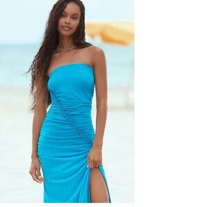 Anthropologie The Gabbie Strapless Ruched Tube Dress nwt MINT NEW SIZE M blue
